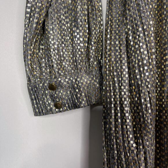 Anthropologie Sabina Musayev XS Gold Agatha Tie Neck Metallic Dress Long Sleeve - Picture 7 of 13